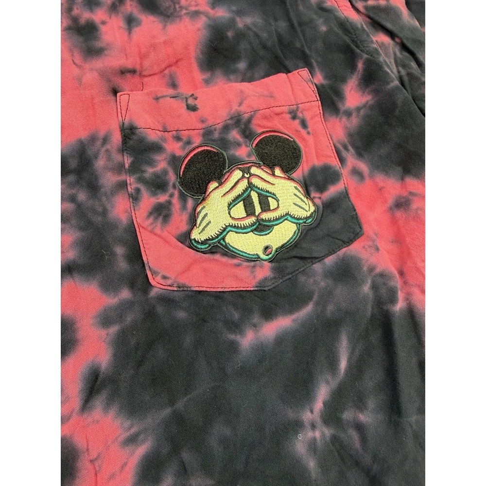Disney Mickey Mouse Tie Dye Button Up Shirt Pink Black Size Large - Picture 3 of 12